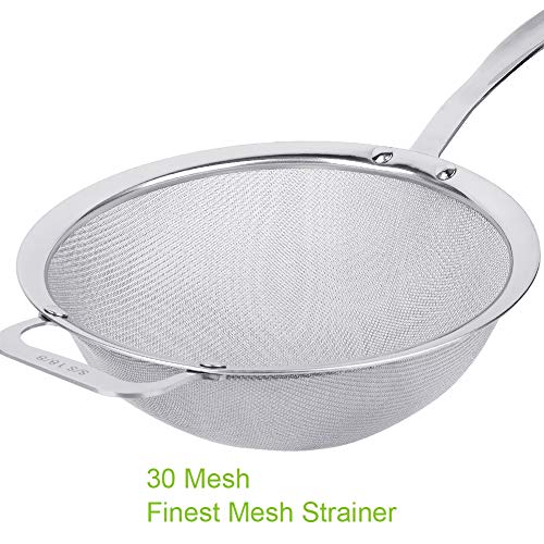 9" Large Mesh Strainer, Stainless Steel 18/8 Extra Fine Quinoa Sieve, with Solid Sturdy Handle, Flour Filter with Wider Hook (Pack of 2) - size: 1 Pc. - 9" (Pack of 2)
