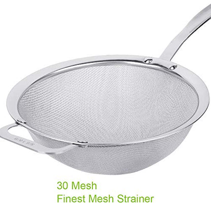 9" Large Mesh Strainer, Stainless Steel 18/8 Extra Fine Quinoa Sieve, with Solid Sturdy Handle, Flour Filter with Wider Hook (Pack of 2) - size: 1 Pc. - 9" (Pack of 2)