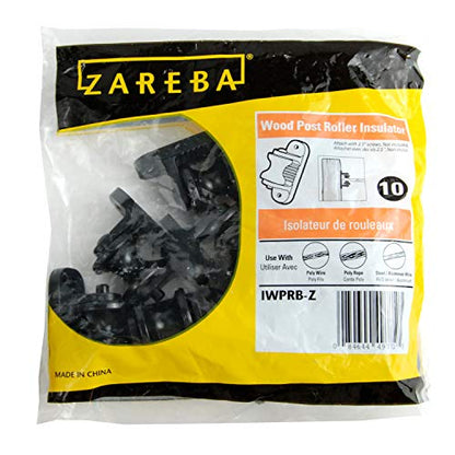Zareba Black Plastic Roller Insulator for Wood Posts - 10 Pack - IWPRB-Z - Electric Fence Insulator for Polybraid, Rope, Polywire, Wire - Includes 10 Insulators