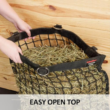 Schneiders Easy-Open Knotless 1.25" Slow Feed Hay Net for Horses | Top Rim Stays Open Filling | Gentle Poly Netting | Holds 2 to 4 Flakes of Hay - size: 3 to 4 Flakes