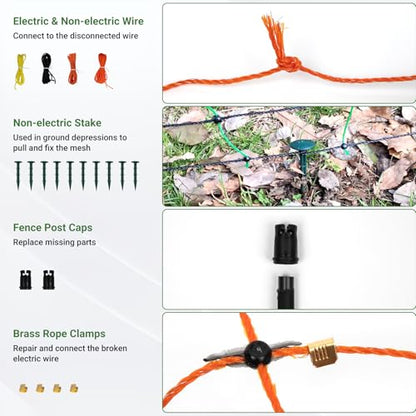 Electric Fence Netting 48"H x 164'L | with Posts and Double-Spiked Stakes, Portable Livestock Nets for Backyards, Homesteads, Gardens, Farms, and Ranches - size: 48"H x 164'L