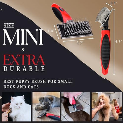 Mini Brush for Dogs and Cats - Coated Tips Massage Skin - Long Pins Remove Mats, Tangles in Long and Poodle Fur - size: Mini Brush