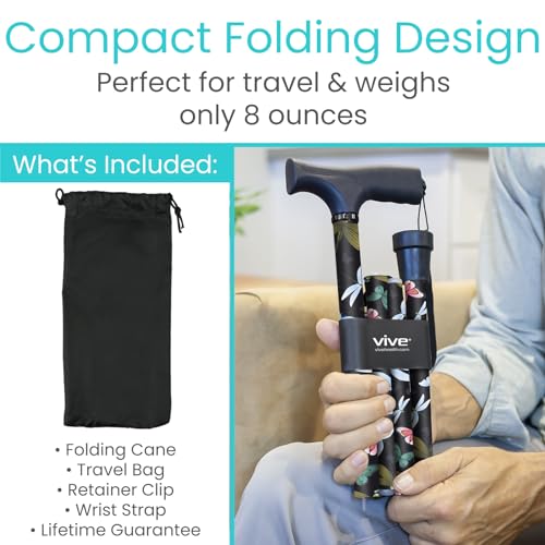 Vive Folding Cane - Foldable Walking for Men, Women Fold-up & Collapsible - color: Black Butterfly