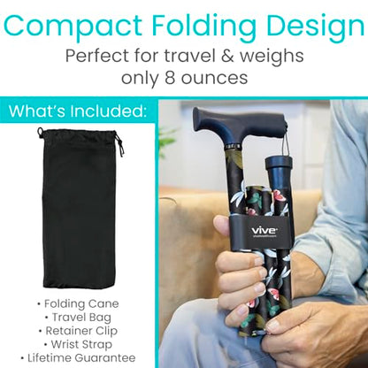 Vive Folding Cane - Foldable Walking for Men, Women Fold-up & Collapsible - color: Black Butterfly