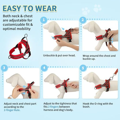 SlowTon No Pull Small Dog Harness and Leash Set with Front Clip | Soft Padded, Neck & Chest Adjustable, Lightweight, Anti-Twist, Puppy Vest Harness Pet Lead Combo for Small Medium Dog, R S - color: Red, size: Small