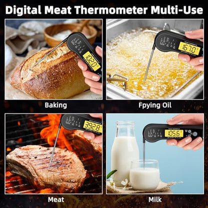 Instant Read Meat Thermometer for Grill and BBQ, Black - color: Black