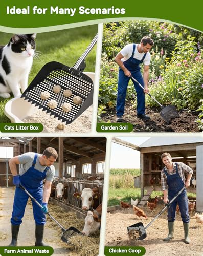 PawGiant 2-in-1 Chicken Poop Scooper & Rake, 12" Metal Coop Shovel