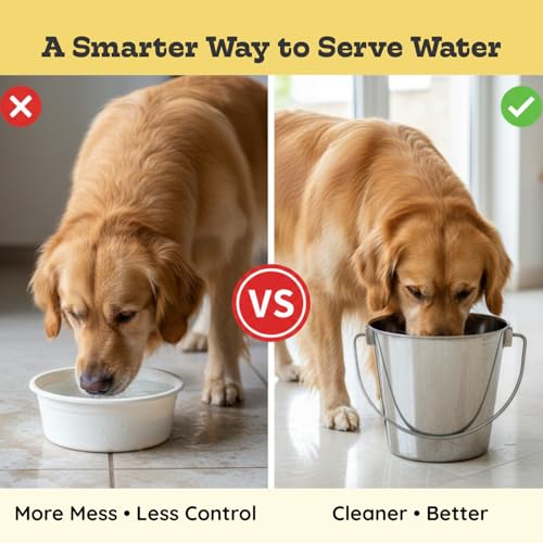 6 quart Heavy Duty Stainless Steel Round Bucket with Handle | 1.5 gal Sturdy Food & Water Bowl for XL Dogs Cats Goat sheep & Livestock | Fits kennel Crate Cage Farm | Hanging Utility Pail - size: 6 Quarts