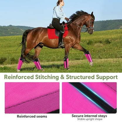 Fly Boots for Horses Set of 4, Horse Fly Boots with Breathable Mesh - color: Pink