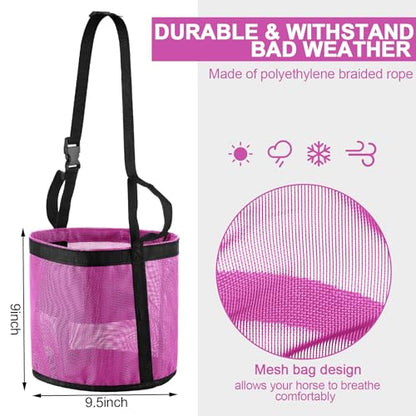2 Pcs Horse Feed Bag, Heavy Duty Mesh Feeder with Adjustable Strap, Pink - color: Pink