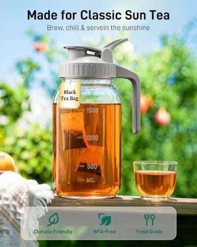 64 oz Mason Jar Pitcher, Glass Pitcher with Lid for Sun Tea & Iced Tea - color: Gray, size: 64 Ounces