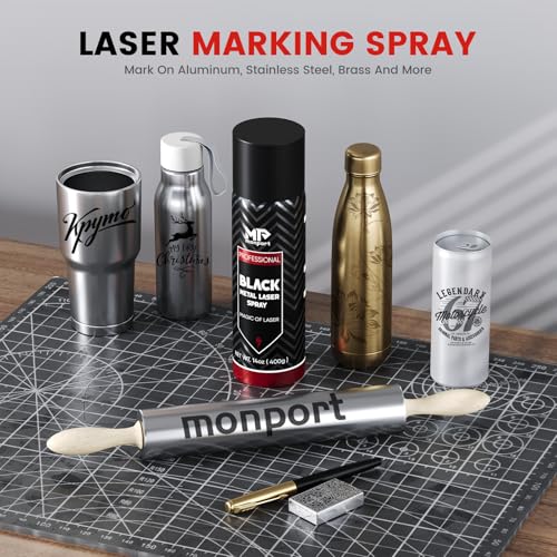 Monport Laser Marking Spray,Metal Laser Marking Fluid for CO2 Laser Engravers,14oz High Contrast Aerosol Black Spray for Laser Engraving Metal,Laser Ink for Aluminum,Stainless Steel, and Brass More...