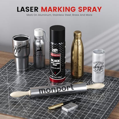 Monport Laser Marking Spray,Metal Laser Marking Fluid for CO2 Laser Engravers,14oz High Contrast Aerosol Black Spray for Laser Engraving Metal,Laser Ink for Aluminum,Stainless Steel, and Brass More...