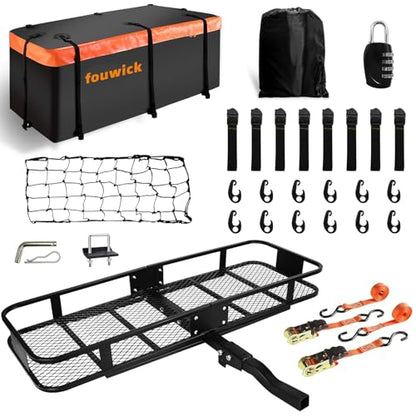 60x 20x 6 Folding Trailer Hitch Mount Cargo Carrier with 58x24x19 Waterproof Bag, Stabilizer, Net & Straps 500LBS Capacity, Powder Coating Luggage Rack Basket Car Storage, Fits 2" Receiver - color: 60x20x6 inch with Bag