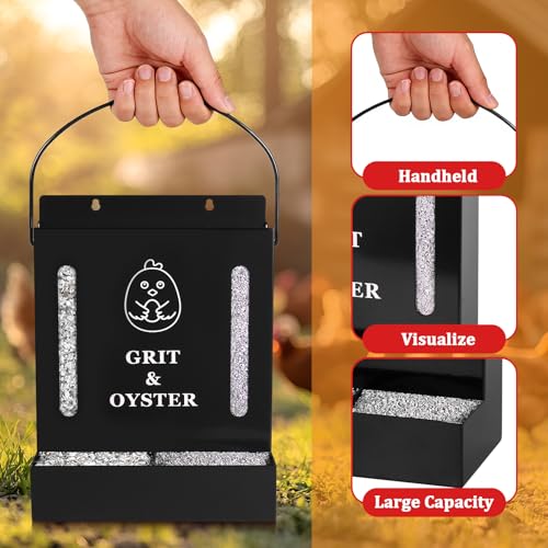 Oyster Shell and Grit Feeder Combo, Metal Chicken Feeder with Viewing Window/Lid, Hanging Gravity Chicken Grit Feeder, Coop Accessories for Healthier Hens and Eggs (Black) - color: Black