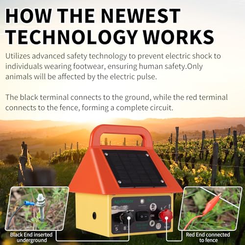24 Hour Solar Electric Fence Charger,3-in-1 Electric Fence Charger,20 Miles,Solar/BatteryAC Powered Waterproof Design for Livestock Wildlife Control & Property Protection