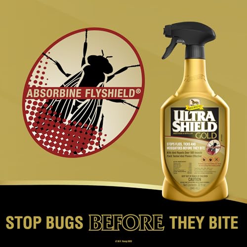 Absorbine UltraShield Gold Insecticide & Repellent for 100+ Insects, Use on Horses - size: 32 Ounce w/Sprayer