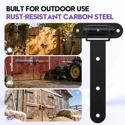 Heavy Duty Gate Hinges 900Lbs, 13" Bolt/Weld, Matte Black | Carbon steel,On with Built-in Ball Bearings;180° One-Way Open;fits barn, shed, farm, fence & garage doors