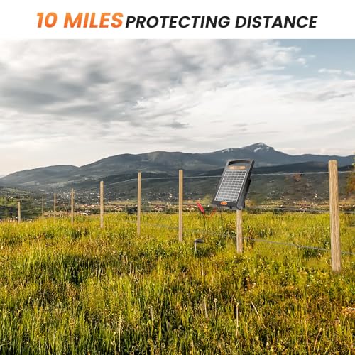 24-Hour Solar Electric Fence Charger, 0.18J, 10-Mile for Livestock - color: Black