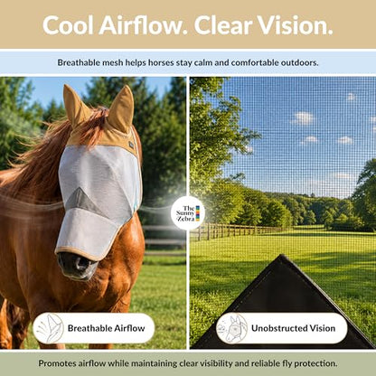 TSZ Horse Fly Mask with Ears and Nose Cover UV Block 70% Breathable Mesh - size: Horse