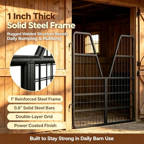 Adjustable Heavy Duty Horse Stall Gate, Horse Stall Door Guards Grille Panel, Sturdy stall Guards for Horses with Thick Steel Frame, Smooth Single Side Opening for Stable Barn Equestrian Daily Use - size: 55"Wx42"H