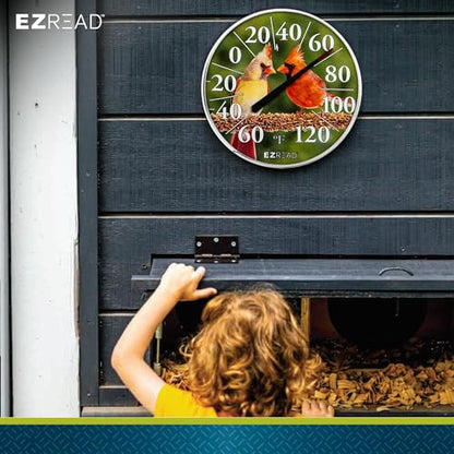 EZREAD Hanging Dial Thermometer 840-1211 Weather Thermometers for Indoor and Outdoor Use, Large 12.5 Inch Diameter, Easy to Read Numbers, Cardinal - color: Summer Cardinal