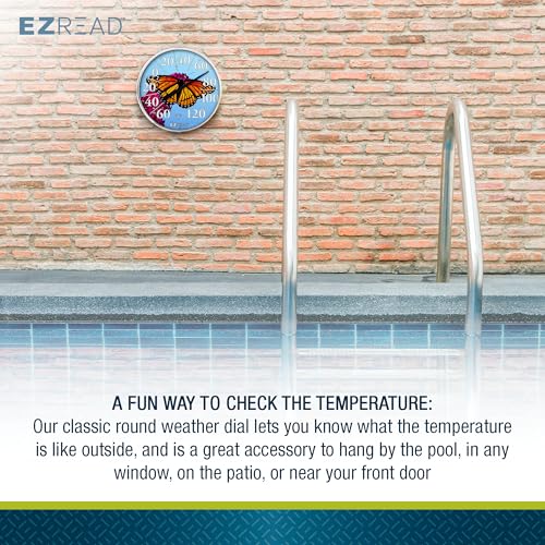 EZREAD Hanging Dial Thermometer 840-1235 Weather Thermometers for Indoor and Outdoor Use, Large 12.5 Inch Diameter, Easy to Read Numbers, Butterfly - color: Butterfly