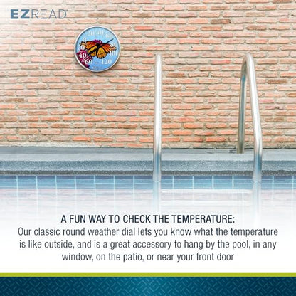 EZREAD Hanging Dial Thermometer 840-1235 Weather Thermometers for Indoor and Outdoor Use, Large 12.5 Inch Diameter, Easy to Read Numbers, Butterfly - color: Butterfly