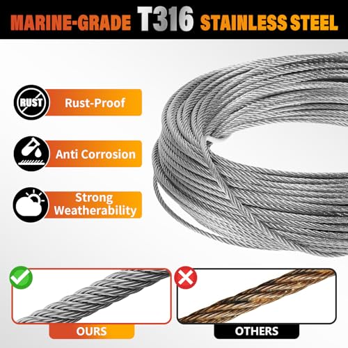 Stainless Steel Cable for Railing - 150FT 1/8" T316 Wire Rope Cable - size: 150FT