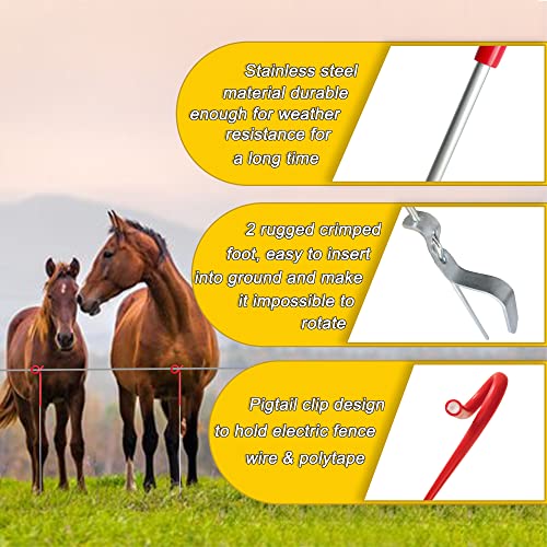 20 Pack 41inch Pig Tail Electric Step-in Fence Posts, Heavy Duty (Red)