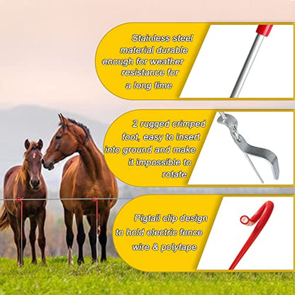 20 Pack 41inch Pig Tail Electric Step-in Fence Posts, Heavy Duty (Red)