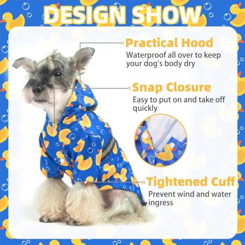 PUPTECK Dog Raincoat with Hood & Harness Built-in, Waterproof Dog Rain Jacket Slicker Poncho Reflective Vest Clothes for Rainy Snowy Winter Cold Days, Blue Duck S - color: Blue, size: S (Back 13.2", Chest 18.5", Neck 13.9")