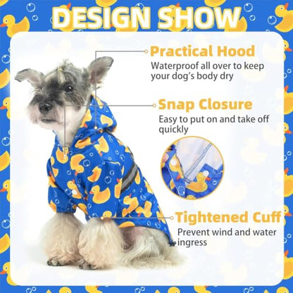 PUPTECK Dog Raincoat with Hood & Harness Built-in, Waterproof Dog Rain Jacket Slicker Poncho Reflective Vest Clothes for Rainy Snowy Winter Cold Days, Blue Duck M - color: Blue, size: M (Back 15", Chest 22.5", Neck 16")