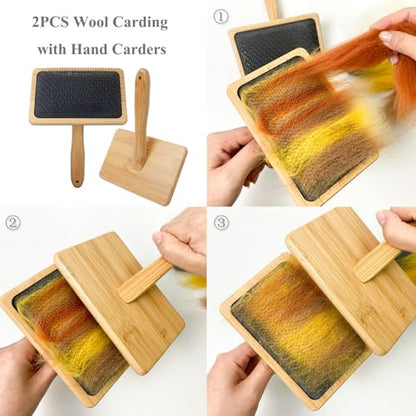 Larger Wool Carder, 5.9" x 3.94" Wire Slicker Wool Carding Brushes, Needle Felting Tools with Solid Handle, Dog Slicker Brush, Wood Hand Carders for Wools 5Pcs