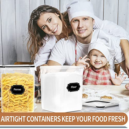 PRAKI Large Airtight Food Storage Containers 5.2L / 195oz, 4pcs Pantry Kitchen Organizers and Storage for Flour, Sugar, Baking Supplies, BPA Free, Plastic Flour Containers with 20 Labels & Maker - size: 5.2 l