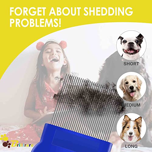 4 Pack Flea Lice Comb, Stainless Steel Dog Cat Grooming Combs with Rounded Teeth, Double Sided Professional Pet Tear Stain Remover, Dematting Tool for Small, Medium & Large Pets - size: Large