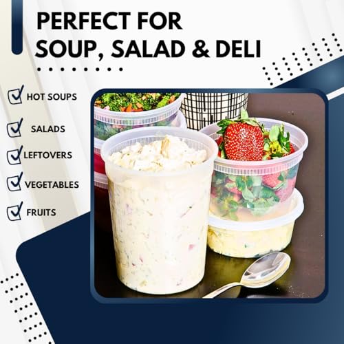 Green Direct Deli Containers with Lids, Disposable Plastic Lunch Combo 60 Sets, 20 8 oz. & 20 16 oz. & 20 32 oz. Clear Food Storage Containers Leakproof, Plastic Round Freezer Soup Containers for Food