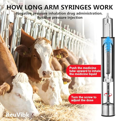 50ml Long Pole Syringe for Cattle & Horses | Adjustable Lengths 24", 40", 56", 68", 87" | Safe Remote Injection Reduces Animal Stress & Maintains Physical Distance - size: 50ML