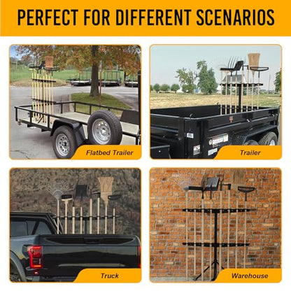 Utility Trailer Tool Rack with 8 Rubber Holes with Brackets, Standard Black - color: Standard Black