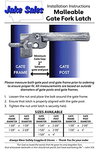 1-7/8" x 4" Chain Link Fence Gate Fork Latch - Commercial Heavy Duty - Malleable - Galvanized Gate Latch with Hole for Padlock - size: 1-7/8" x 4"