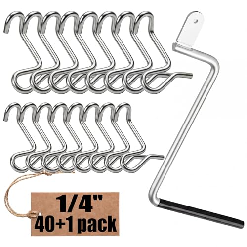 40 Pack 6mm Fence Wire Tighteners with 1 Tightener Tool Combo, 1/4" Barb Wire Tightener for Fast Tighting Metal Fence Post and Garden Fence Wire（Tighteners Handle）