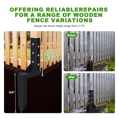 2-Pack 3.74" Width Fence Post Repair Kit, 24in Total Length Heavy Duty Ground Spike Anchor for Wooden Post Repairing Tilted/Broken Posts - size: 4'' 2 Pack