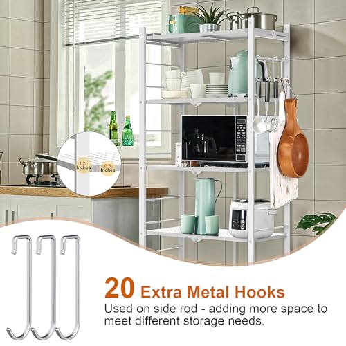 Himix 5-Tier Foldable Storage Shelves 20 Hooks Wheels White No Assembly - color: White, size: 5-Tier