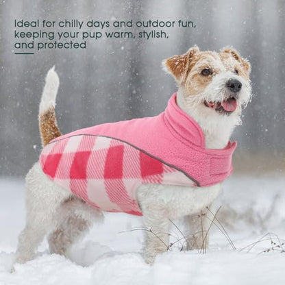 Kuoser Dog Winter Coat, Reversible Waterproof Dog Jacket with Reflective Strip, Warm Dogs Fleece Vest Adjustable Doggy Cold Weather Clothes Plaid Christmas Outfit Pet Apparel for Medium Dogs, Pink M - color: Pink, size: Medium (Chest Girth: 17.3-20.9'' )