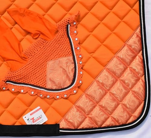 Orange Luxury Saddle Pad Set Matching Ear Bonnet | Equestrian Show Gear | Horse Riding Matchy Set | Dressage or Jumping/Hunter - size: Horse/Full