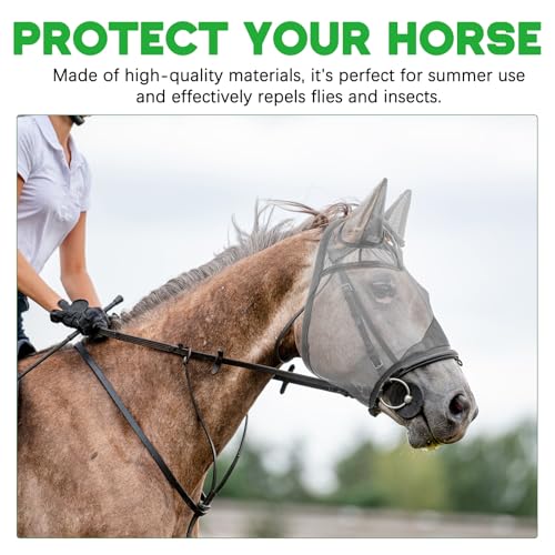 2 Pcs Horse Fly Mask with Ears Adjustable UV Protection Horse Fly Mask Accessories Large Eye Space with Ears for Horses Summer, Black and Gray(M-cob) - size: M-cob