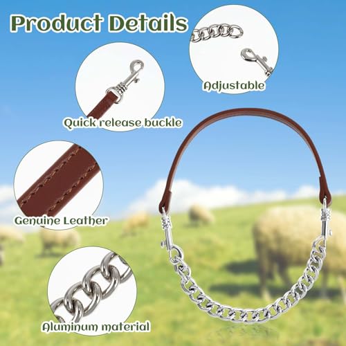 Misdary 2 Pcs Goat Show Collars Adjustable 14" Chain, 14'', Brown - color: Brown
