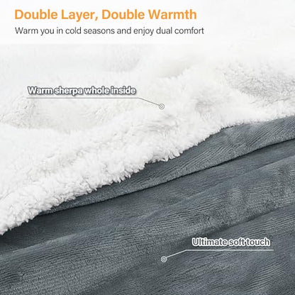 Catalonia Sherpa Wearable Blanket with Sleeves and Pocket for Adults - color: Gray, size: Standard Pocket