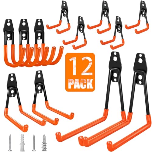 KOFANI Heavy Duty Wall Mount Steel 12 Pack Orange Garage Storage Hooks - color: Orange, size: 12 Pack