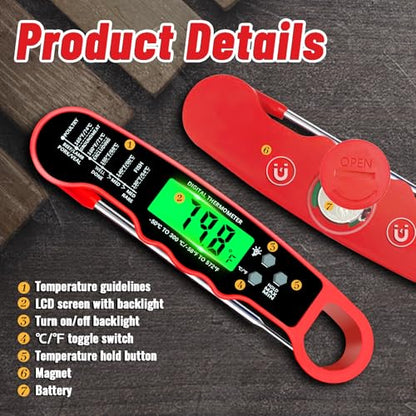 Meat Thermometer Digital, Instant Read Digital Meat Thermometer - color: Red